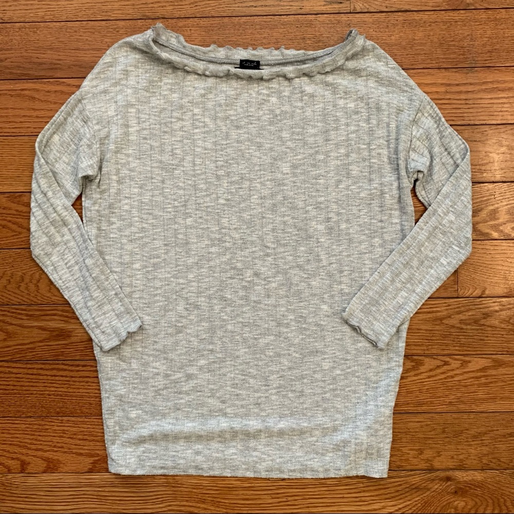 Urban Outfitters Gray Ruffle Neck Off the Shoulder Sweater